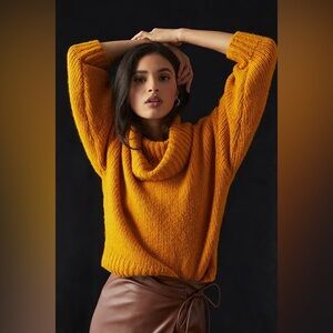 PILCRO Anthropologie gold yellow turtleneck knit pullover sweater